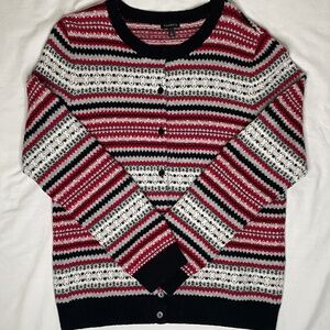 Talbots Cardigan Sweater Lambswool Fair Isle Button Up Large